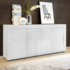 Garnero Arredamenti Credenze Moderne|Madie Moderne-Credenza 181x84h cm 4 ante moderna bianco laccato lucido Easy