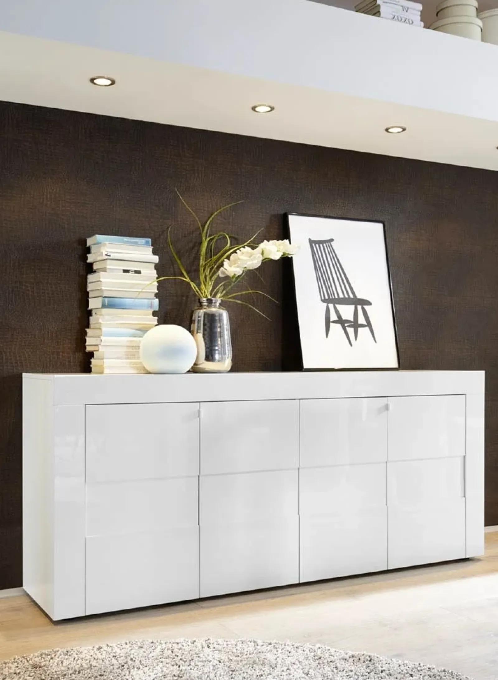 Garnero Arredamenti Credenze Moderne|Madie Moderne-Credenza 181x84h cm 4 ante moderna bianco laccato lucido Easy