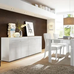 Garnero Arredamenti Credenze Moderne|Madie Moderne-Credenza 181x84h cm 4 ante moderna bianco laccato lucido Easy