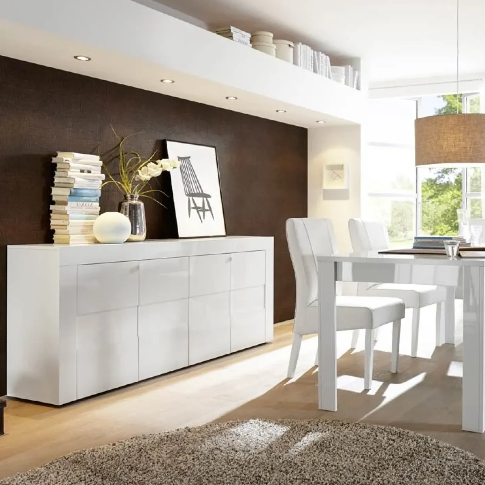 Garnero Arredamenti Credenze Moderne|Madie Moderne-Credenza 181x84h cm 4 ante moderna bianco laccato lucido Easy