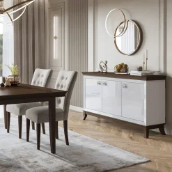 Garnero Arredamenti Credenze Moderne-Credenza 160x92h cm 3 ante moderna bianco lucido rovere scuro Umag Bianco Lucido - Wengè