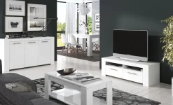 Garnero Arredamenti Credenze Moderne|Madie Moderne-Credenza 144x80h cm 3 ante moderna soggiorno bianco opaco Creta