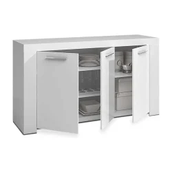 Garnero Arredamenti Credenze Moderne|Madie Moderne-Credenza 144x80h cm 3 ante moderna soggiorno bianco opaco Creta