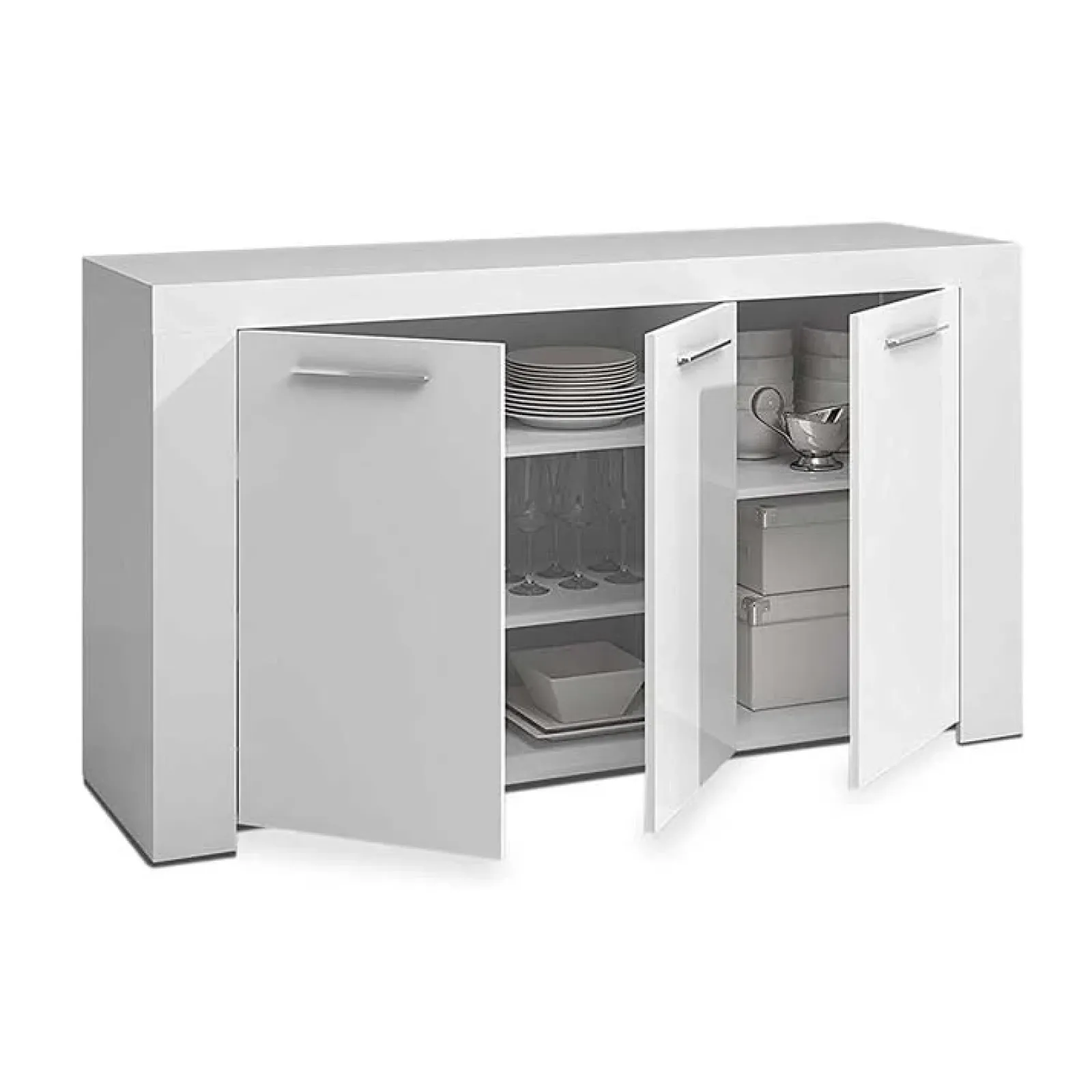 Garnero Arredamenti Credenze Moderne|Madie Moderne-Credenza 144x80h cm 3 ante moderna soggiorno bianco opaco Creta