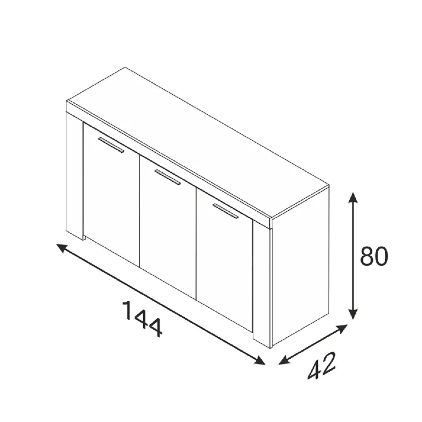 Garnero Arredamenti Credenze Moderne|Madie Moderne-Credenza 144x80h cm 3 ante moderna soggiorno bianco opaco Creta