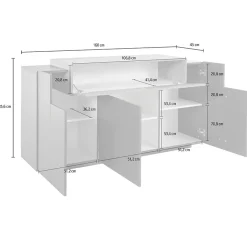 Garnero Arredamenti Credenze Moderne|Madie Moderne-Credenza 160x86h cm 3 ante moderna Milos Gihome® Bianco Lucido