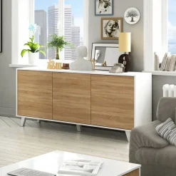 Garnero Arredamenti Credenze Moderne|Madie Moderne-Credenza 154x75h cm 3 ante moderna bianco lucido rovere Erica Gihome®