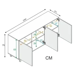 Garnero Arredamenti Credenze Moderne|Madie Moderne-Credenza 154x75h cm 3 ante moderna bianco lucido rovere Erica Gihome®