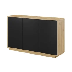 Garnero Arredamenti Credenze Moderne|Madie Moderne-Credenza 160x75h cm 3 ante moderna nero opaco rovere Esmond