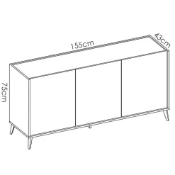 Garnero Arredamenti Credenze Moderne|Madie Moderne-Credenza 155x75h cm 3 ante moderna rovere bianco opaco Elmer Rovere - Bianco opaco