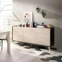 Garnero Arredamenti Credenze Moderne|Madie Moderne-Credenza 155x75h cm 3 ante moderna ante rovere grafite Elmer Rovere - Grafite