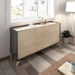 Garnero Arredamenti Credenze Moderne|Madie Moderne-Credenza 155x75h cm 3 ante moderna ante rovere grafite Elmer Rovere - Grafite