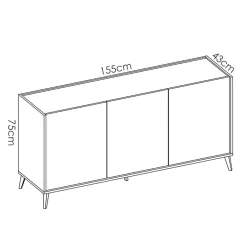 Garnero Arredamenti Credenze Moderne|Madie Moderne-Credenza 155x75h cm 3 ante moderna ante rovere grafite Elmer Rovere - Grafite