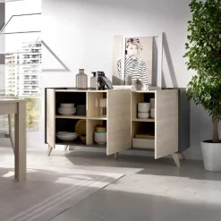 Garnero Arredamenti Credenze Moderne|Madie Moderne-Credenza 155x75h cm 3 ante moderna ante rovere grafite Elmer Rovere - Grafite