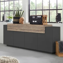 Garnero Arredamenti Credenze Moderne|Madie Moderne-Credenza 200x86h cm 4 ante moderna antracite rovere Milos Gihome® Rovere Rustico - Antracite