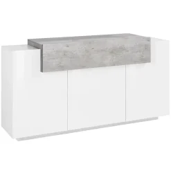 Garnero Arredamenti Credenze Moderne|Madie Moderne-Credenza 160x86h cm 3 ante moderna bianco lucido cemento Milos Gihome® Cemento - Bianco Lucido
