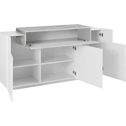 Garnero Arredamenti Credenze Moderne|Madie Moderne-Credenza 160x86h cm 3 ante moderna bianco lucido cemento Milos Gihome® Cemento - Bianco Lucido