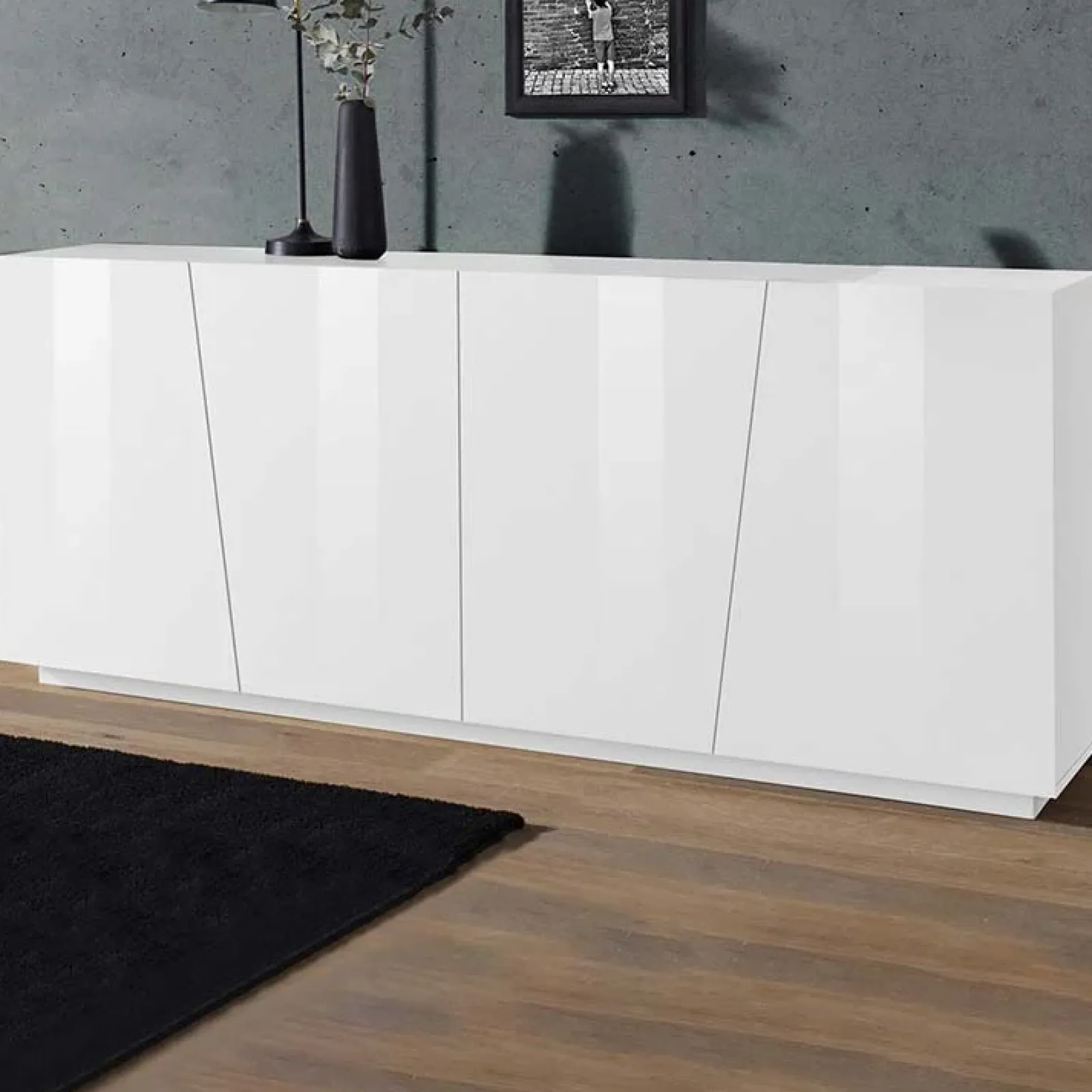 Garnero Arredamenti Credenze Moderne|Madie Moderne-Credenza 200x86h cm 4 ante moderna Candia Gihome® Bianco Lucido