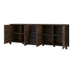 Garnero Arredamenti Credenze Moderne|Madie Moderne-Credenza 220x79h cm 4 ante moderna rovere scuro nero Nebraska Noce - Nero opaco