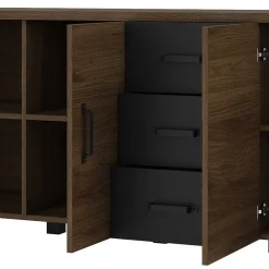 Garnero Arredamenti Credenze Moderne|Madie Moderne-Credenza 220x79h cm 4 ante moderna rovere scuro nero Nebraska Noce - Nero opaco
