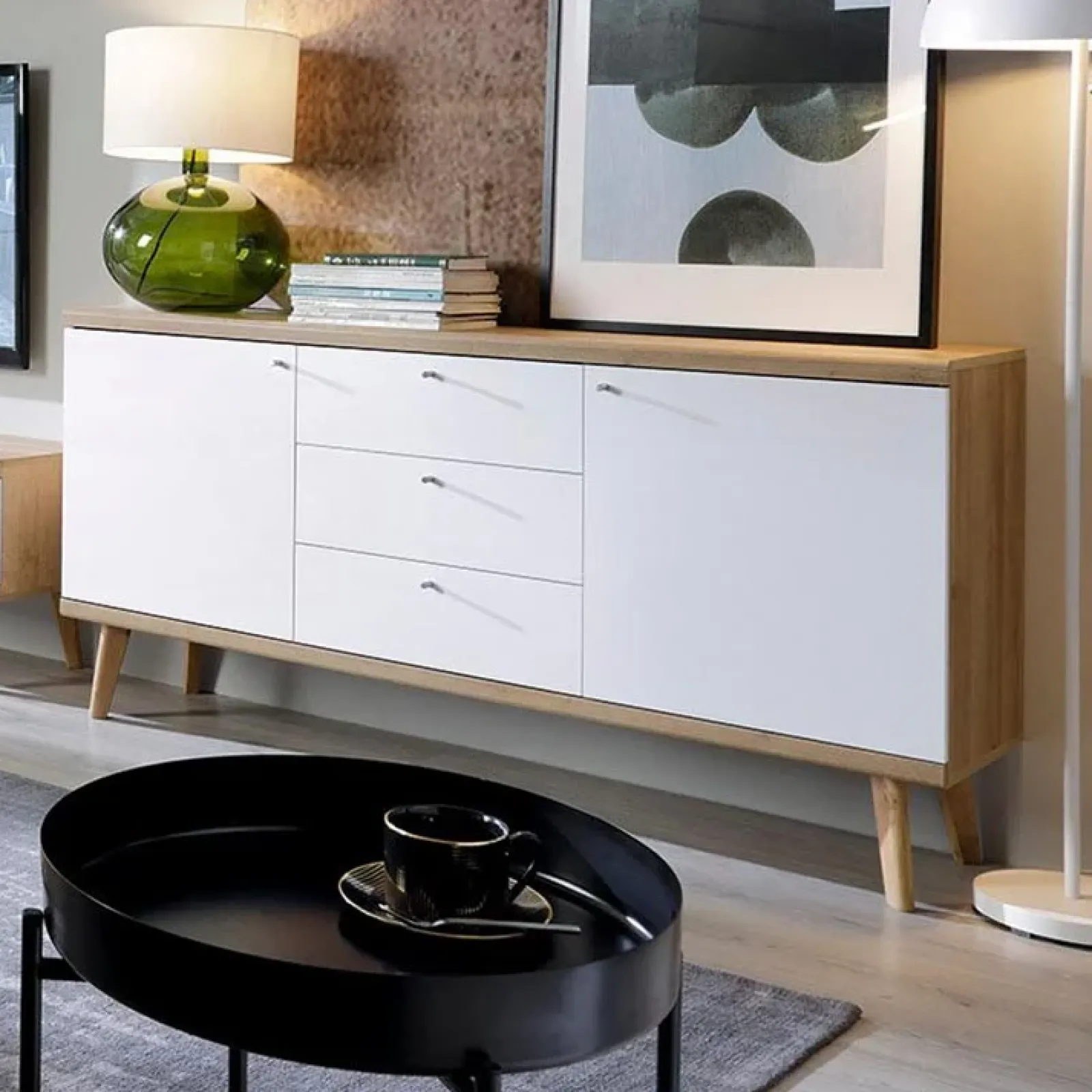 Garnero Arredamenti Credenze Moderne|Madie Moderne-Credenza 160x83h cm 2 ante moderna rovere bianco Menfi Gihome®