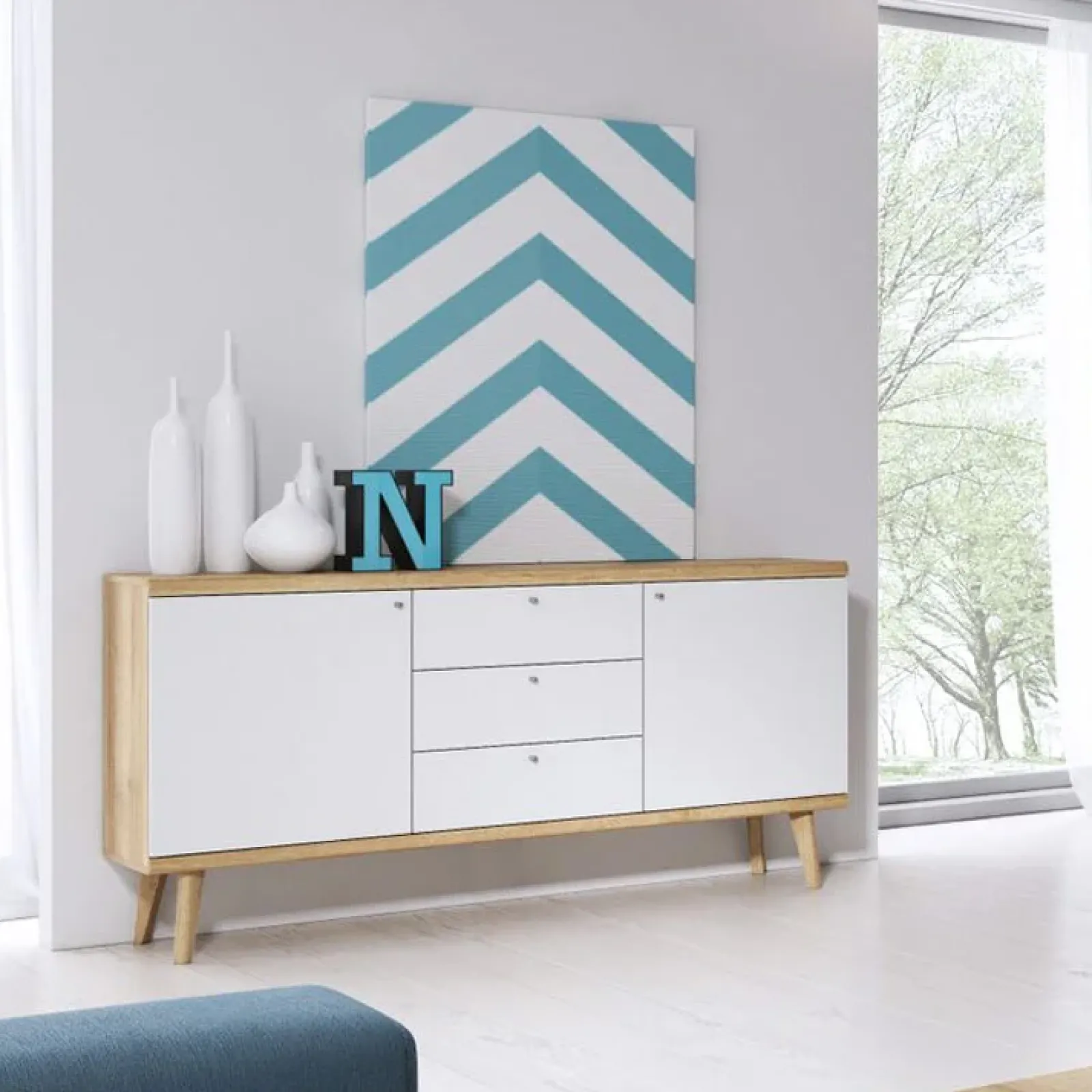 Garnero Arredamenti Credenze Moderne|Madie Moderne-Credenza 160x83h cm 2 ante moderna rovere bianco Menfi Gihome®