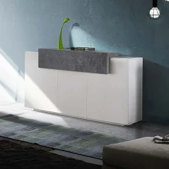 Garnero Arredamenti Credenze Moderne|Madie Moderne-Credenza 160x86h cm 3 ante moderna bianco ossido Milos Gihome® Ossido - Bianco Lucido
