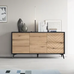 Garnero Arredamenti Credenze Moderne-Credenza 154x77h cm 3 ante moderna soggiorno quercia nero Becca