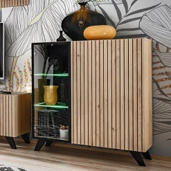 Garnero Arredamenti Credenze Moderne|Madie Moderne-Credenza 90x102h cm 2 ante moderna noce con stampa nera Mendes