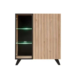 Garnero Arredamenti Credenze Moderne|Madie Moderne-Credenza 90x102h cm 2 ante moderna noce con stampa nera Mendes