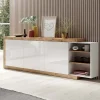 Garnero Arredamenti Credenze Moderne|Madie Moderne-Credenza 220x86h cm 3 ante moderna bianco lucido rovereAria