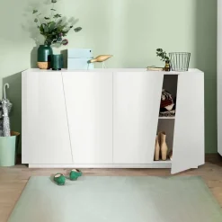 Garnero Arredamenti Credenze Moderne|Madie Moderne-Credenza 159x86h cm 4 ante moderna Candia Gihome® Bianco Lucido