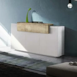 Garnero Arredamenti Credenze Moderne|Madie Moderne-Credenza 160x86h cm 3 ante moderna bianco pero Milos Gihome® Bianco Lucido - Rovere Rustico