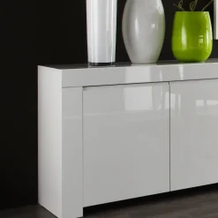 Garnero Arredamenti Credenze Moderne|Madie Moderne-Credenza 210x82h cm 4 ante moderna bianco lucido Essential