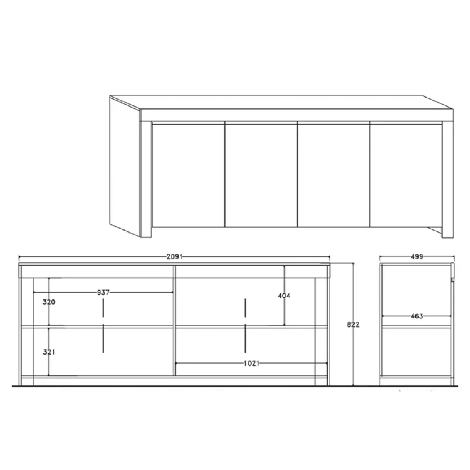 Garnero Arredamenti Credenze Moderne|Madie Moderne-Credenza 210x82h cm 4 ante moderna bianco lucido Essential