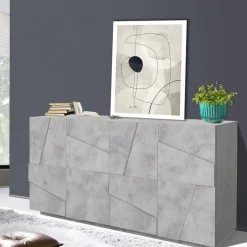 Garnero Arredamenti Credenze Moderne|Madie Moderne-Credenza 143x86h cm 4 ante moderna Zenzero Gihome® Cemento