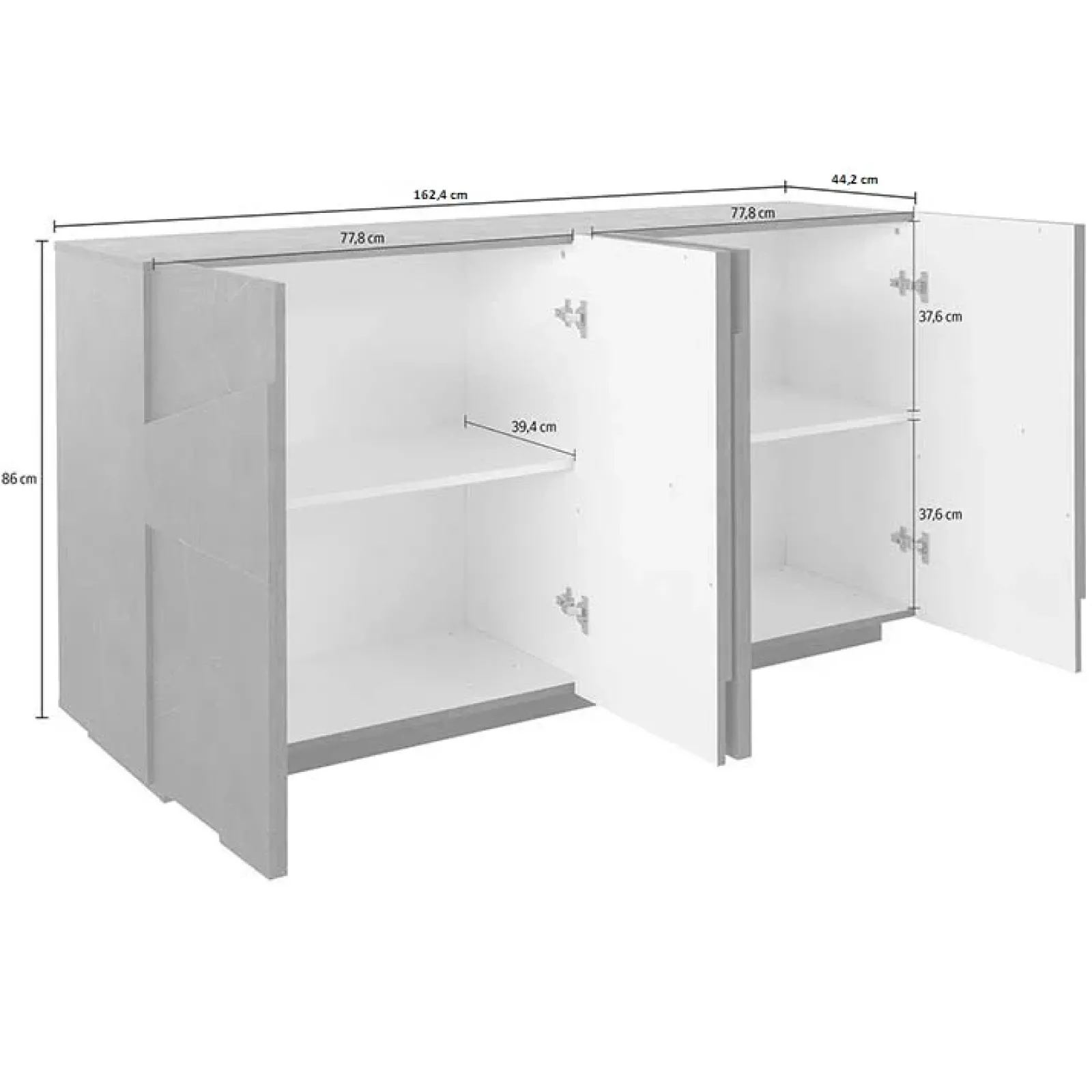 Garnero Arredamenti Credenze Moderne|Madie Moderne-Credenza 143x86h cm 4 ante moderna Zenzero Gihome® Cemento