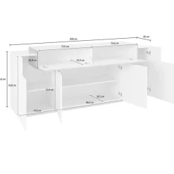 Garnero Arredamenti Credenze Moderne|Madie Moderne-Credenza 200x86h cm 4 ante moderna bianco lucido cemento Milos Gihome® Cemento - Bianco Lucido