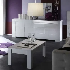 Garnero Arredamenti Credenze Moderne|Madie Moderne-Credenza 210x84h cm 4 ante moderna design bianco lucido Eos