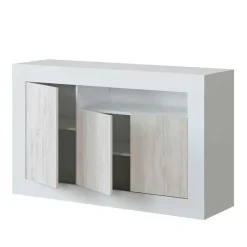 Garnero Arredamenti Credenze Moderne|Madie Moderne-Credenza 144x87h cm 3 ante moderna soggiorno bianco artico Atene