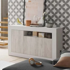 Garnero Arredamenti Credenze Moderne|Madie Moderne-Credenza 144x87h cm 3 ante moderna soggiorno bianco artico Atene