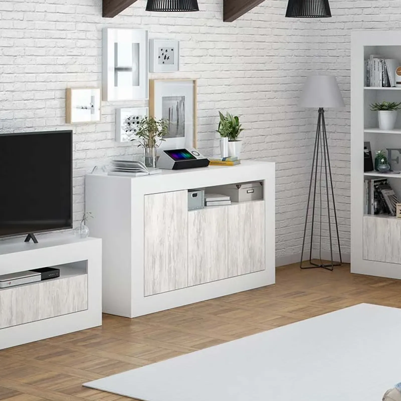 Garnero Arredamenti Credenze Moderne|Madie Moderne-Credenza 144x87h cm 3 ante moderna soggiorno bianco artico Atene