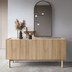 Garnero Arredamenti Credenze Moderne-Credenza 144x68h cm 3 ante moderna rovere chiaro bianco Tanzania