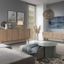 Garnero Arredamenti Credenze Moderne-Credenza 144x68h cm 3 ante moderna rovere chiaro bianco Tanzania