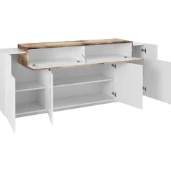 Garnero Arredamenti Credenze Moderne|Madie Moderne-Credenza 200x86h cm 4 ante moderna bianco lucido pero Milos Gihome® Bianco Lucido - Rovere Rustico
