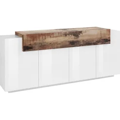 Garnero Arredamenti Credenze Moderne|Madie Moderne-Credenza 200x86h cm 4 ante moderna bianco lucido pero Milos Gihome® Bianco Lucido - Rovere Rustico