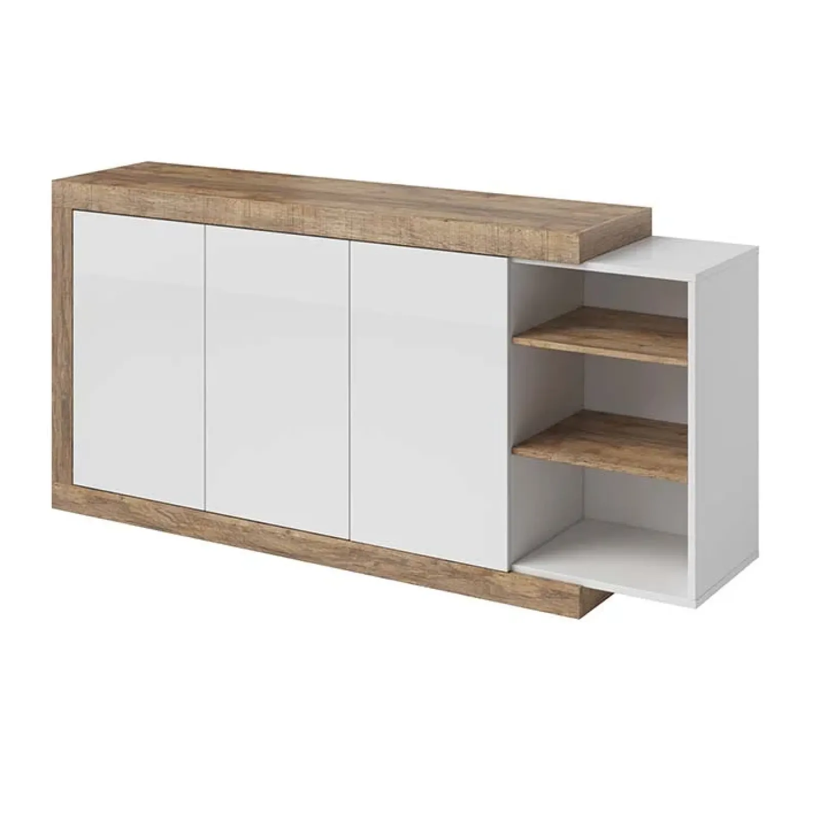 Garnero Arredamenti Credenze Moderne|Madie Moderne-Credenza 180x86h cm 3 ante moderna bianco lucido rovere Aria