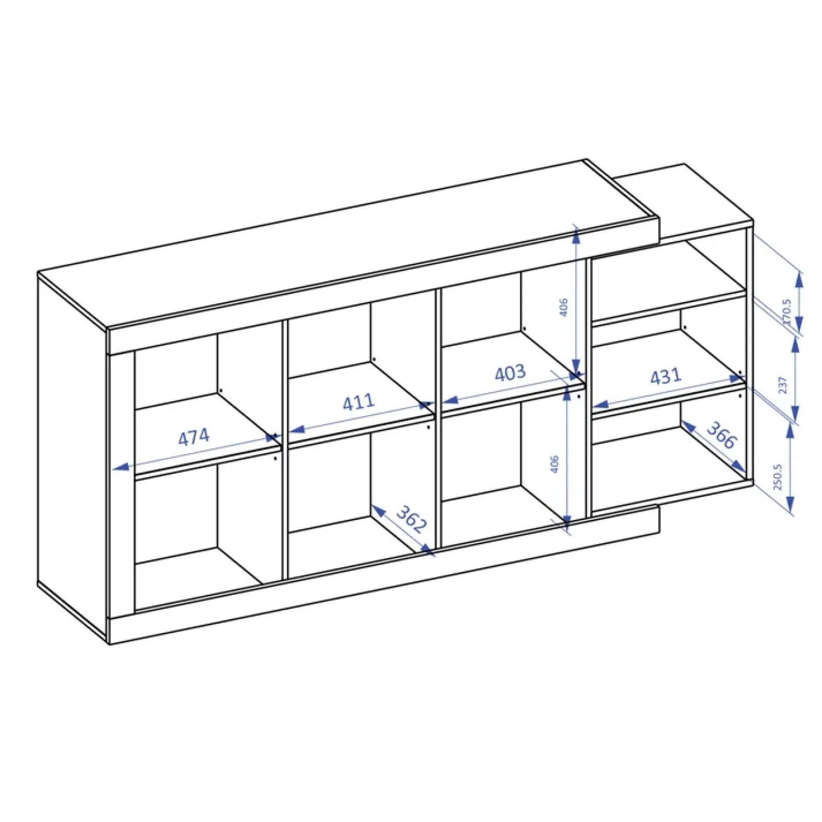 Garnero Arredamenti Credenze Moderne|Madie Moderne-Credenza 180x86h cm 3 ante moderna bianco lucido rovere Aria