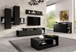 Garnero Arredamenti Credenze Moderne|Madie Moderne-Credenza 180x97h cm 2 ante soggiorno Megan Gihome® Nero Opaco