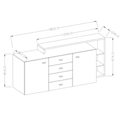 Garnero Arredamenti Credenze Moderne|Madie Moderne-Credenza 180x97h cm 2 ante soggiorno Megan Gihome® Nero Opaco